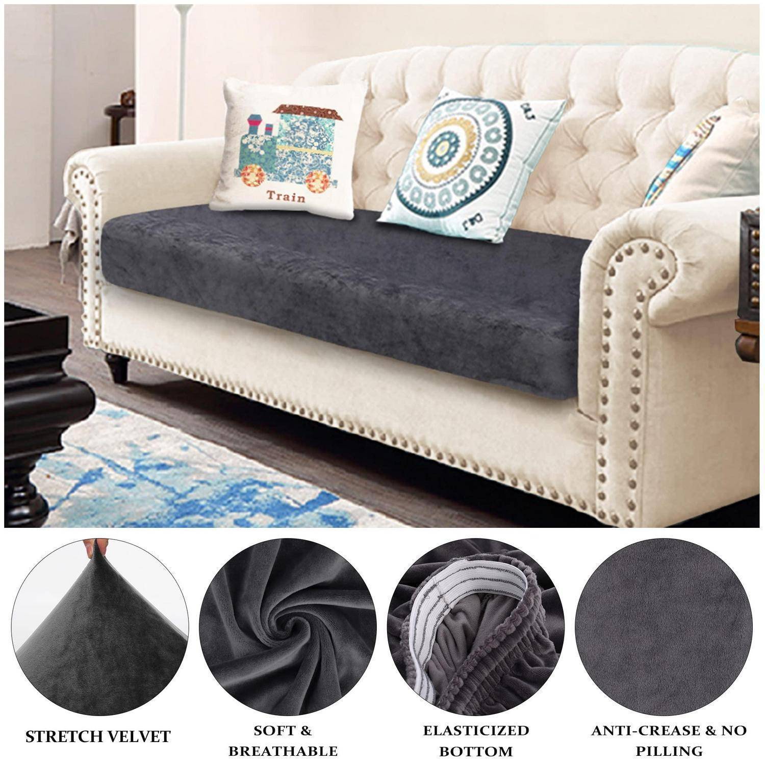 TIANSHU Samt Kissenbezug für 3-Sitzer Sofa Grau
