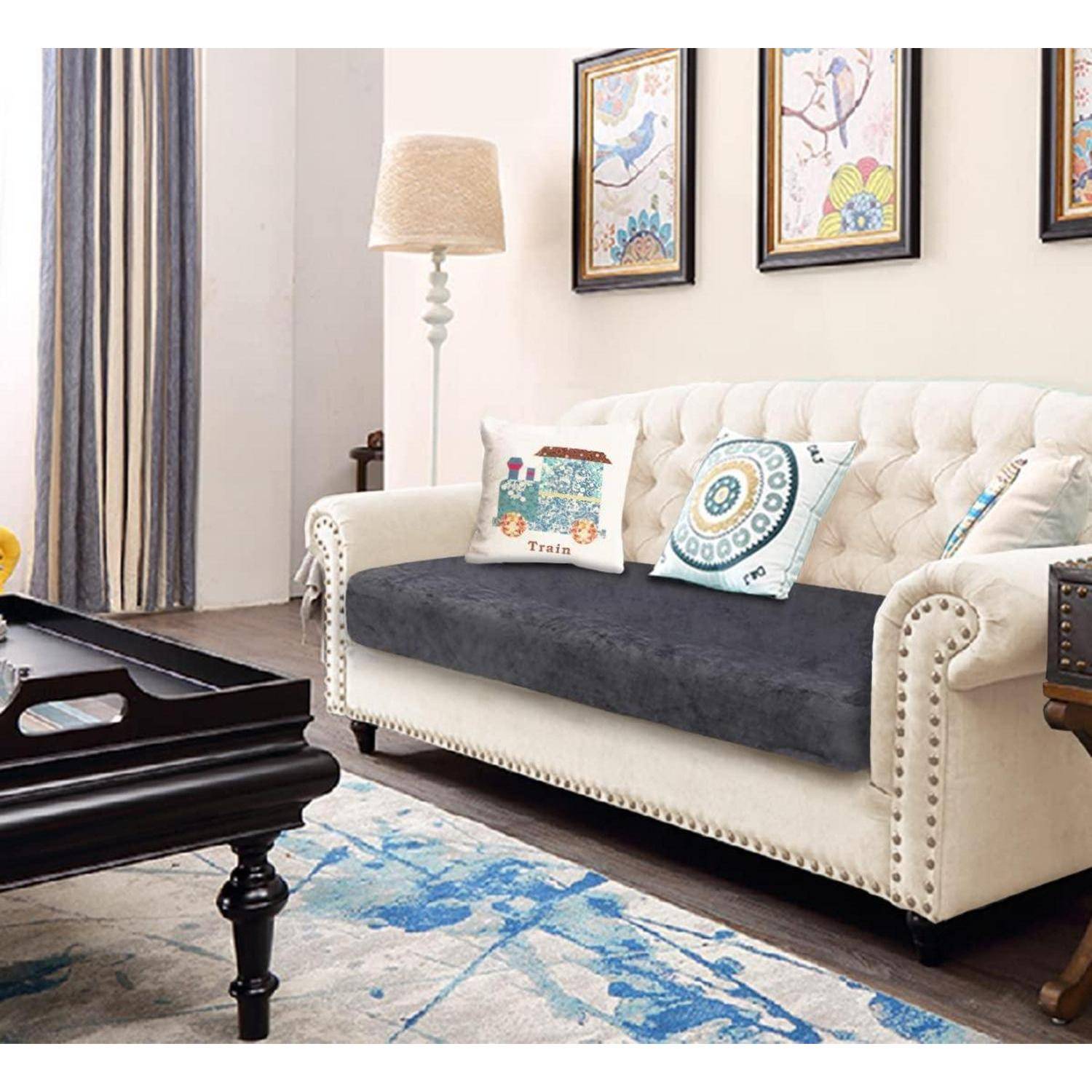 TIANSHU Samt Kissenbezug für 3-Sitzer Sofa Grau