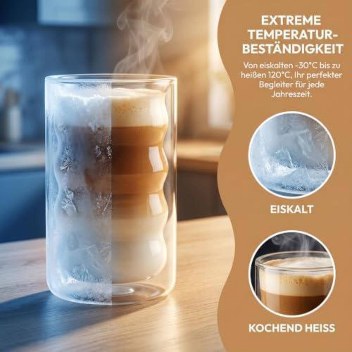 2er Set Latte Macchiato Gläser 350ml doppelwandig Borosilikatglas mit Rührlöffeln