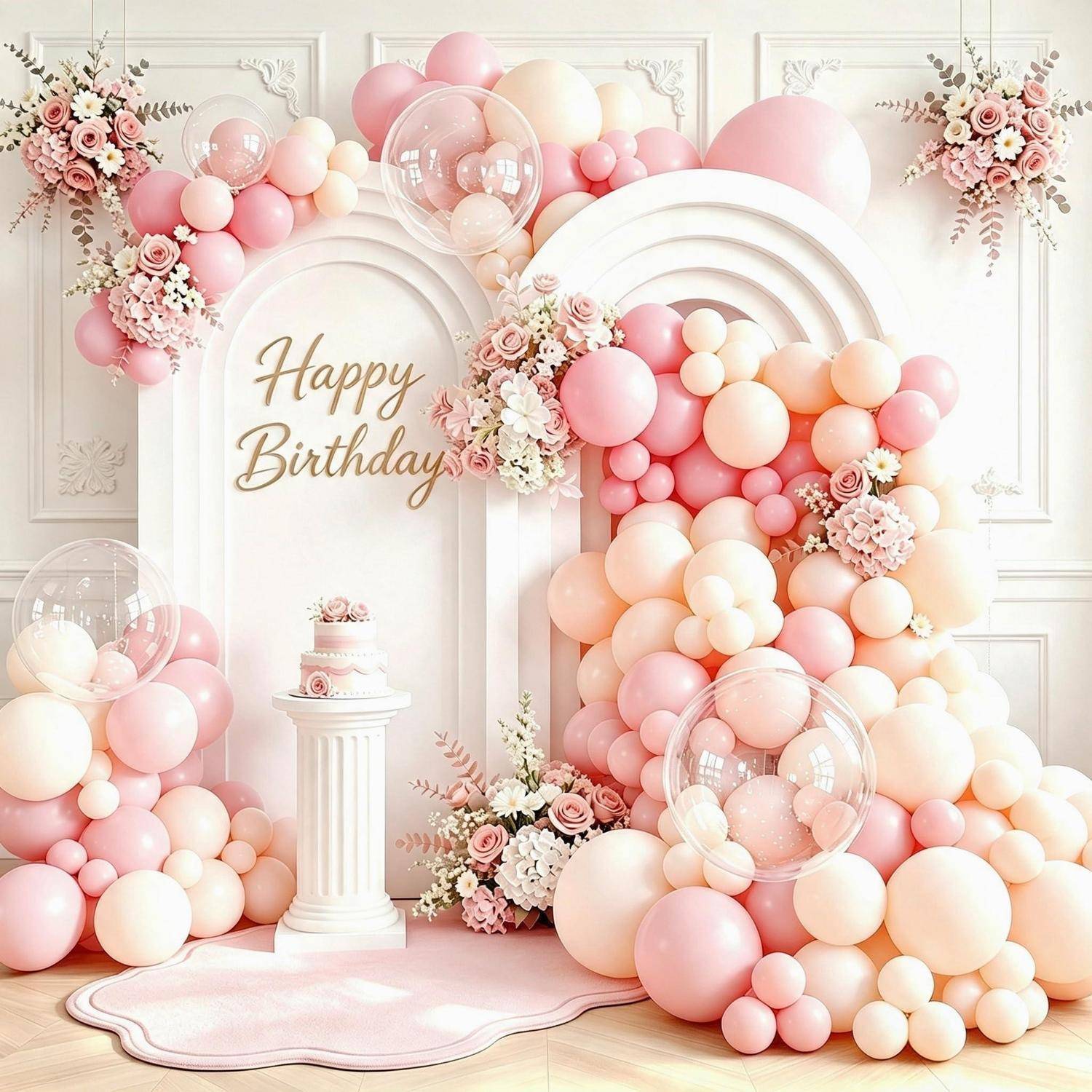 Zartrosa und cremefarbener Geburtstagsrahmen mit „Happy Birthday