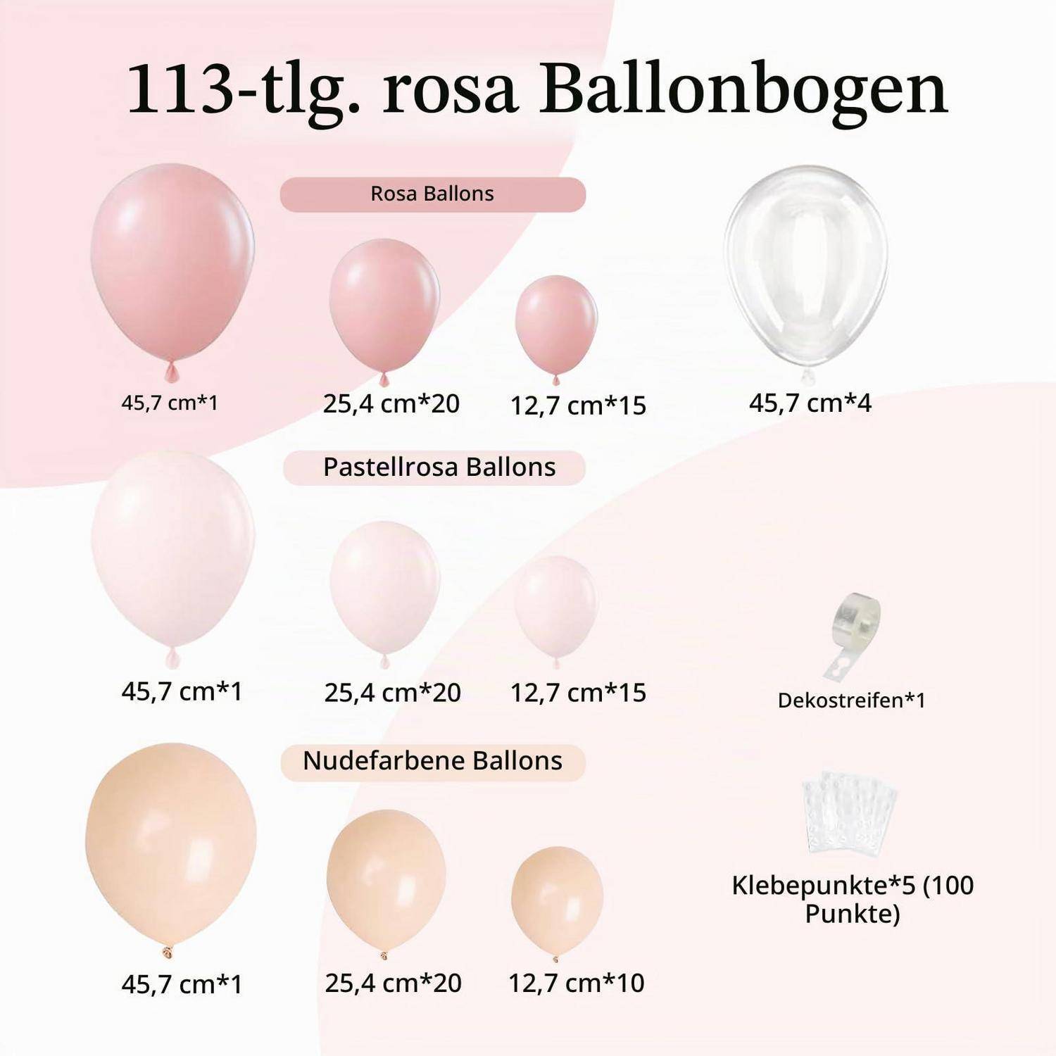 Luftballon Girlande Rosa 113 Stück Latex Ballonbogen Pastell Orange