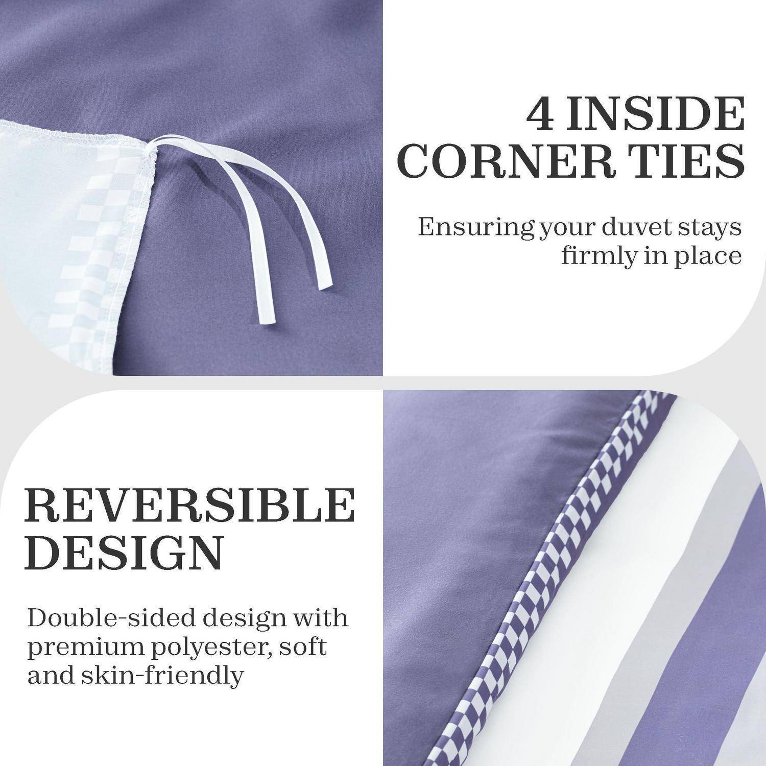 Bettdeckenbezug mit 4 inneren Eckenknebeln, um die Bettdecke an Ort und Stelle zu halten, und reversibles Design mit doppelseitigem Premium-Polyester.