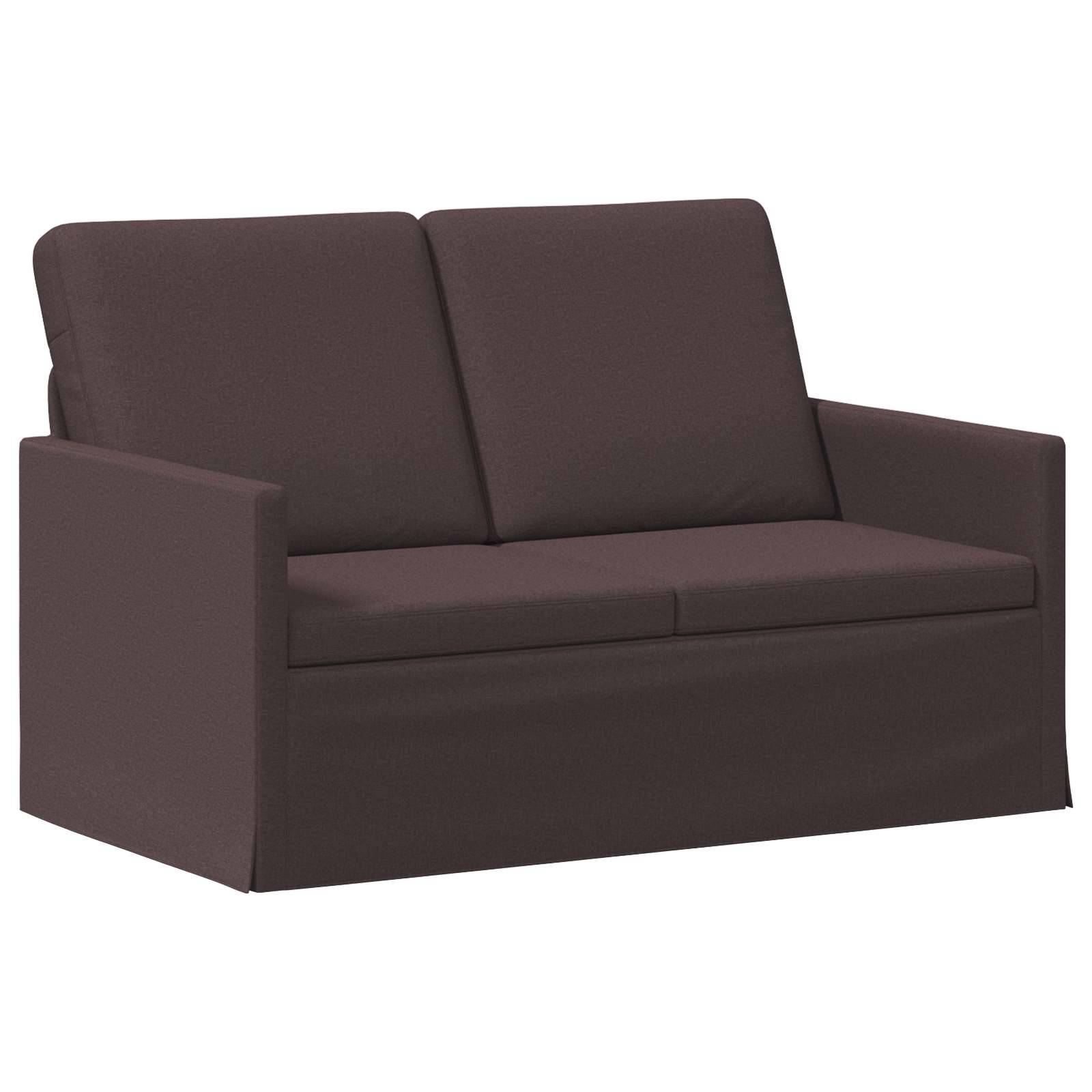 Braunes Zweisitzer-Sofa mit geraden Armlehnen und gepolstertem Rücken und Sitz auf weißem Hintergrund.