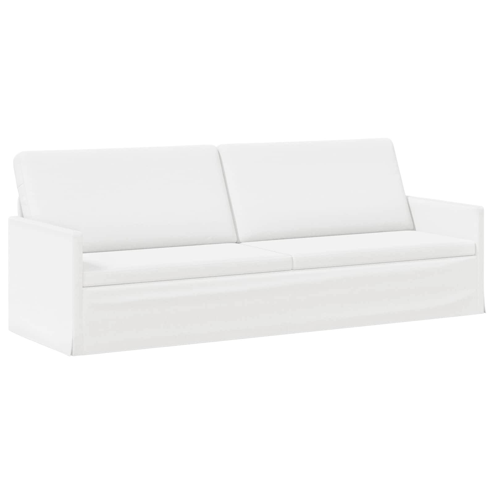 Weißes Zweisitzer-Sofa auf weißem Hintergrund.
