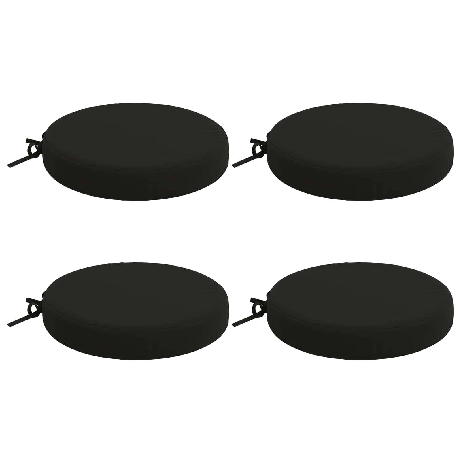 Vier schwarze runde Kissenbezüge oder Schutzhüllen mit Reißverschluss, die in einem 2x2-Raster auf weißem Hintergrund angeordnet sind.