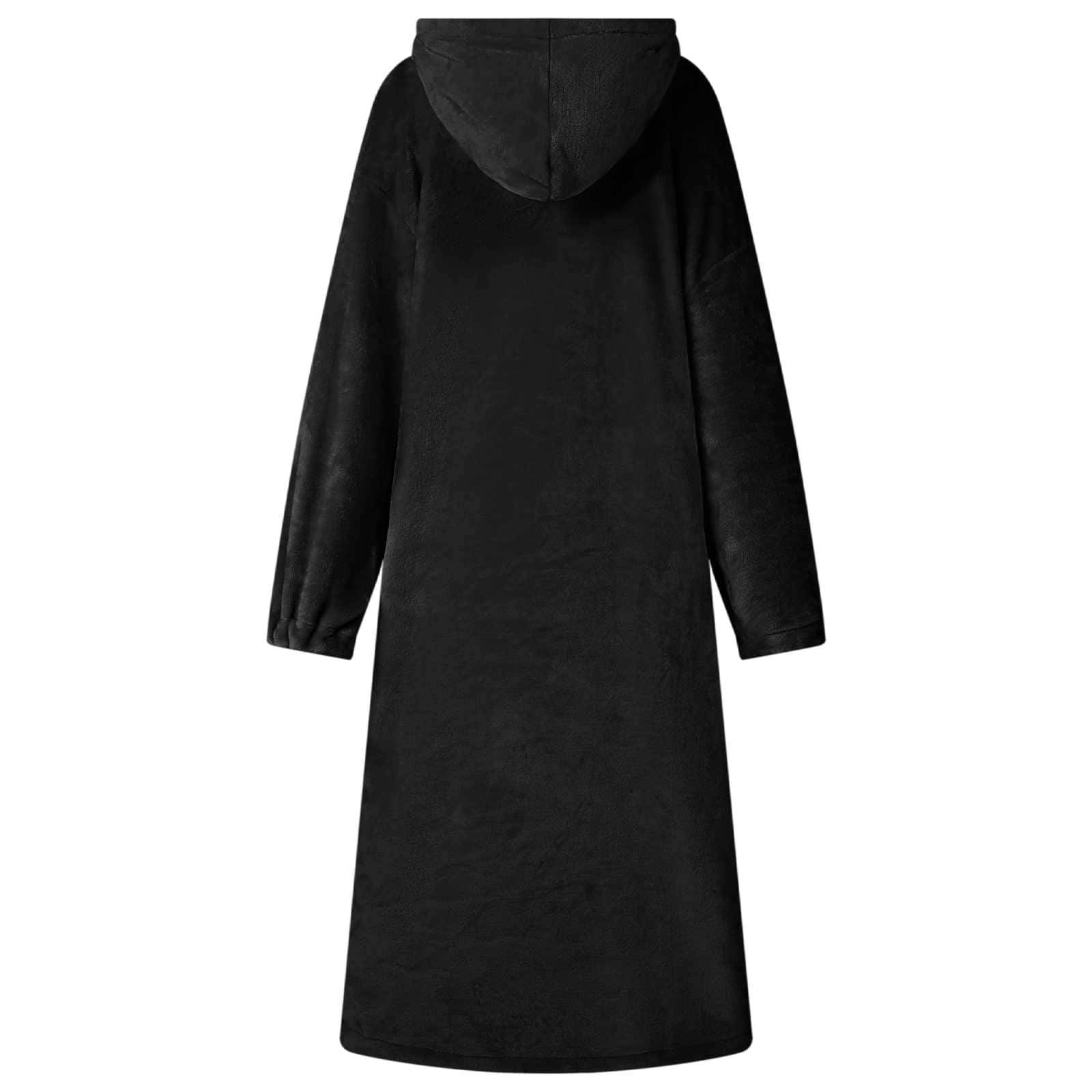 Schwarzer, kapuzentragender Mantel oder Kleid mit langen Ärmeln, von hinten auf weißem Hintergrund dargestellt.