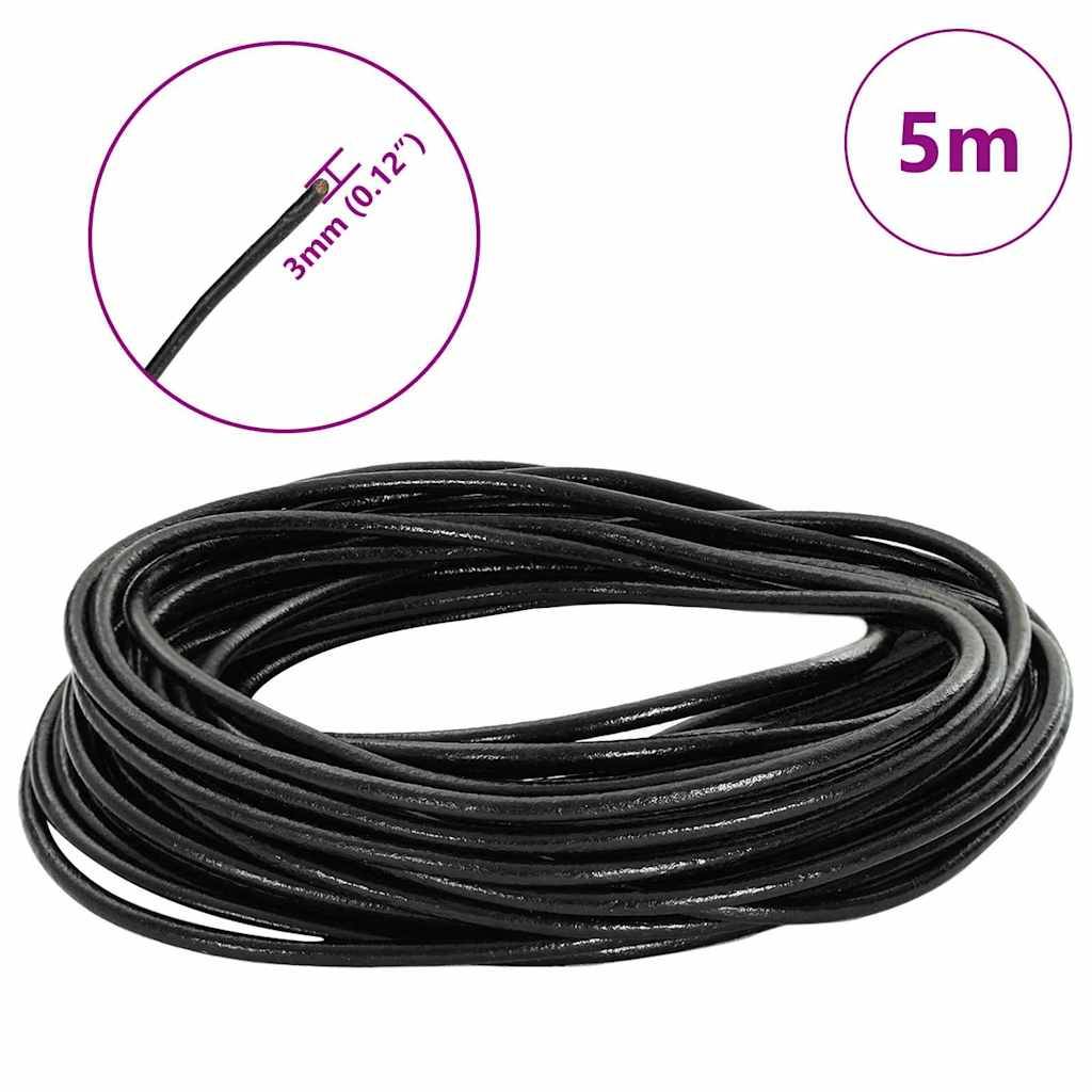 Aufgerolltes schwarzes 5-m-Kabel mit 3 mm Durchmesser, gezeigt mit einer Nahaufnahme des Kabelendes mit der Bezeichnung 