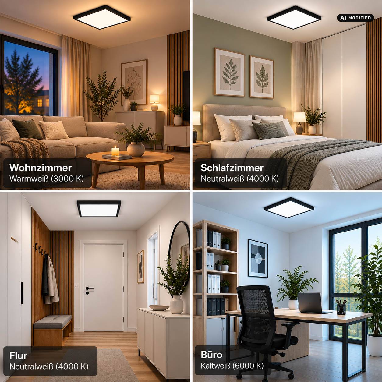 LED Universum LED Panel Deckenleuchte quadratisch schwarz 50x50cm 40W CCT 3000-6000K 4400lm dimmbar UGR≤22 CRI>93 IP20 mit Fernbedienung