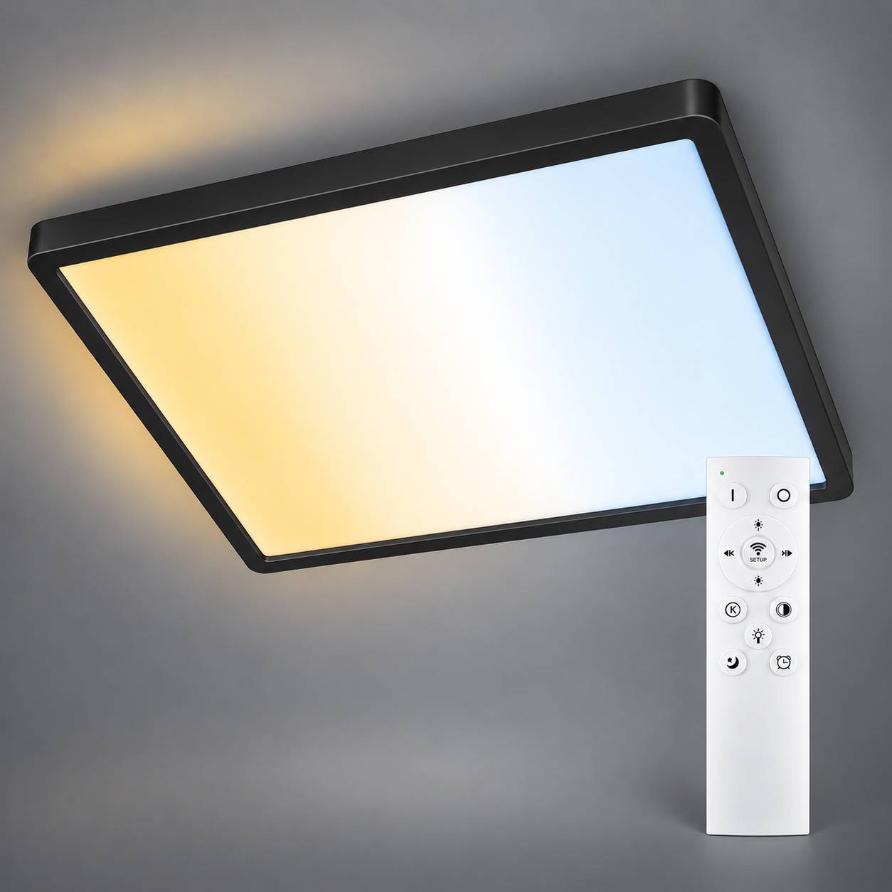 LED Universum LED Panel Deckenleuchte quadratisch schwarz 50x50cm 40W CCT 3000-6000K 4400lm dimmbar UGR≤22 CRI>93 IP20 mit Fernbedienung