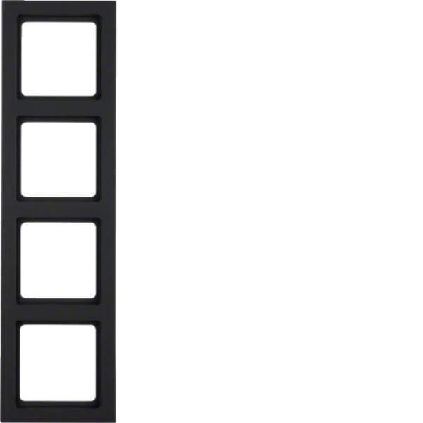Vertikaler schwarzer Filmstreifen mit vier leeren rechteckigen Rahmen auf weißem Hintergrund.