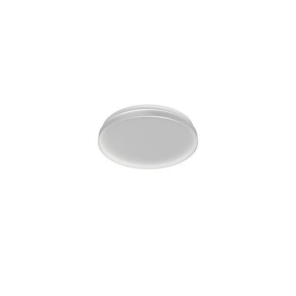 Weiße runde Deckenleuchte auf schlicht weißem Hintergrund.