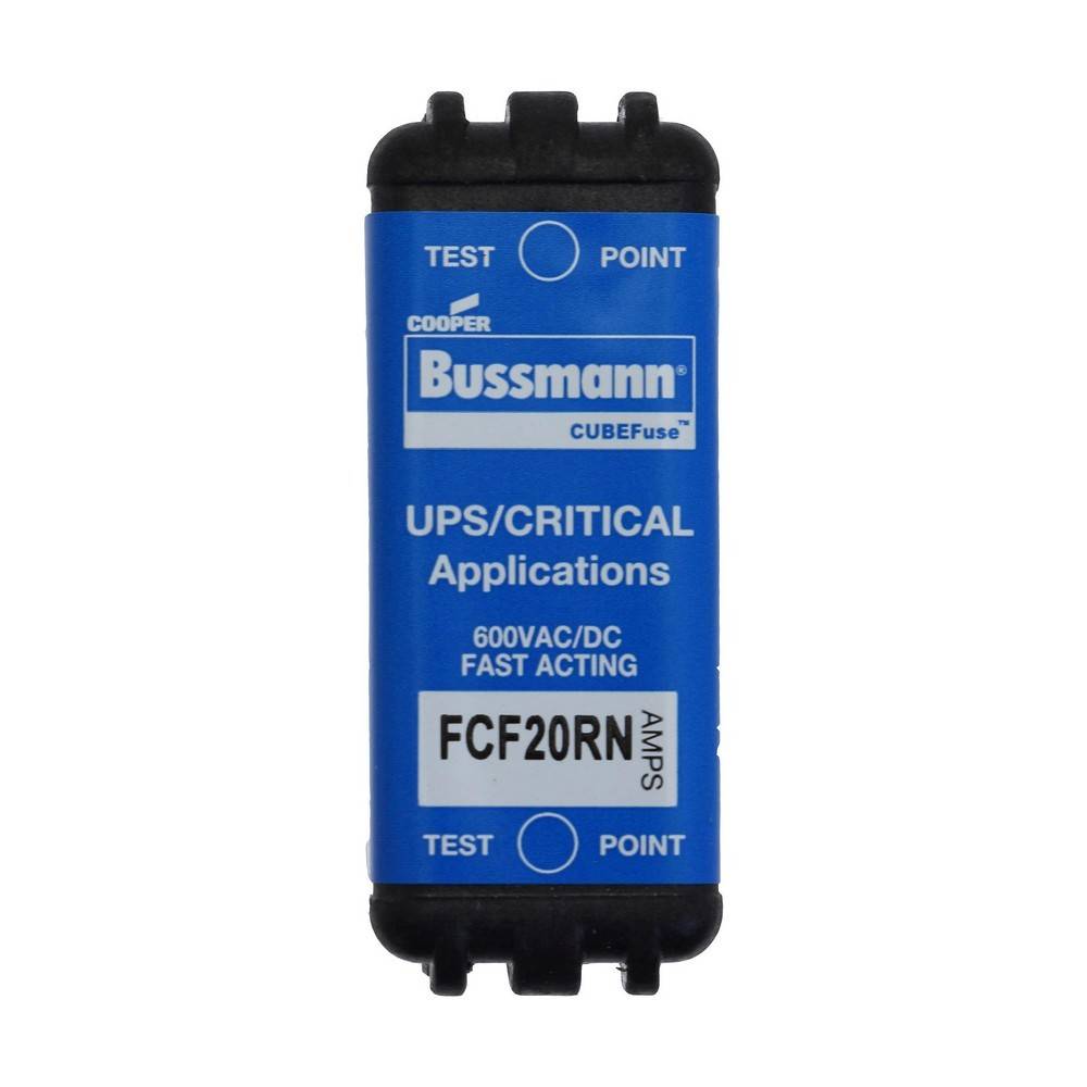 Blauer Bussmann CUBEfuse-Patronensicherung mit der Bezeichnung „UPS/CRITICAL Applications