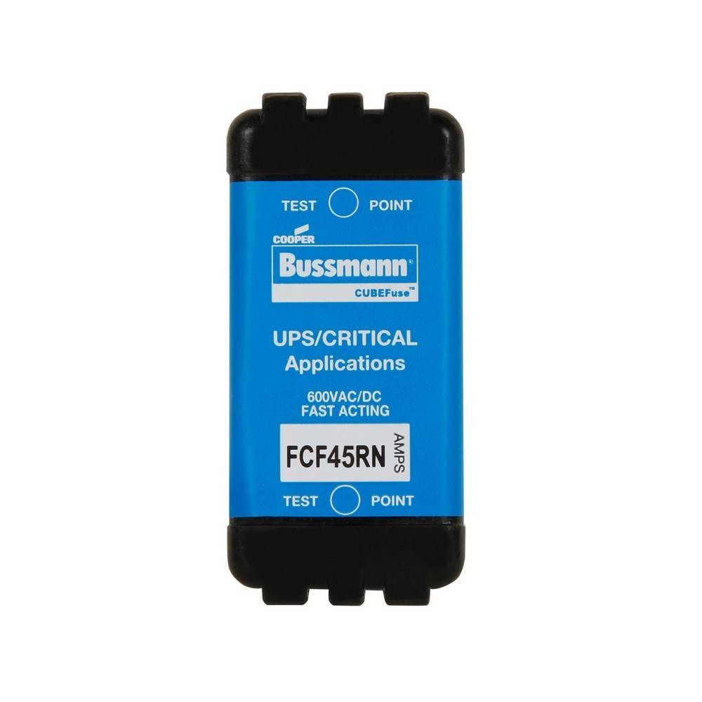 Blauer Bussmann Cubefuse-Sicherung mit Beschriftung UPS/Critical Applications, 600VAC/DC Fast Acting, FCF45RN.