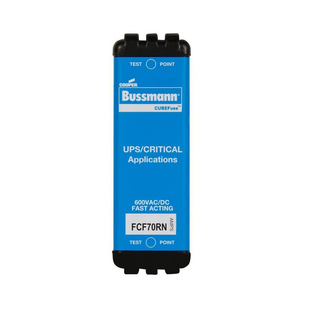 Blaue Bussmann CUBEFuse Schmelzsicherungspatrone mit der Bezeichnung „UPS/CRITICAL Applications