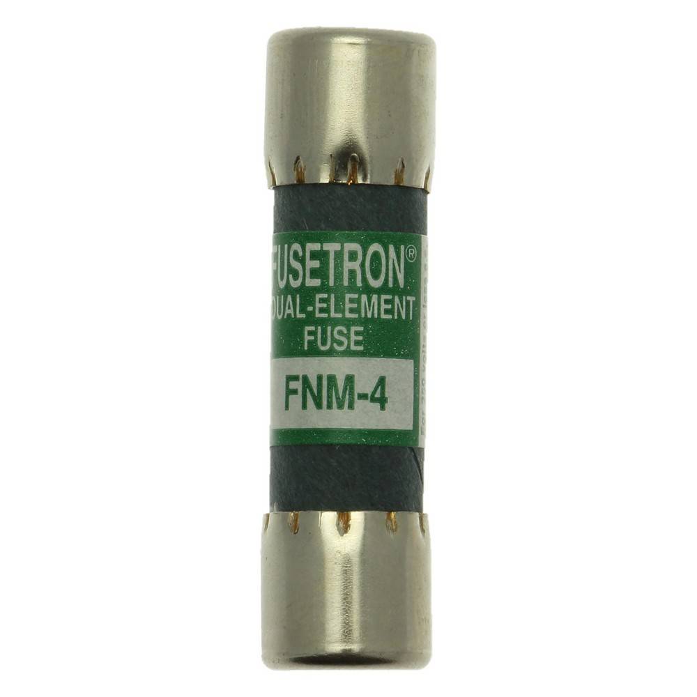 Nahaufnahme einer zylindrischen Fusetron-Doppelelement-Sicherung mit der Bezeichnung „FNM-4