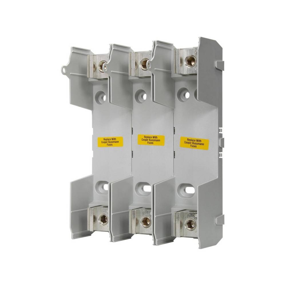 Drei graue elektrische Sicherungshalter oder Trennmodule nebeneinander auf weißem Hintergrund dargestellt.