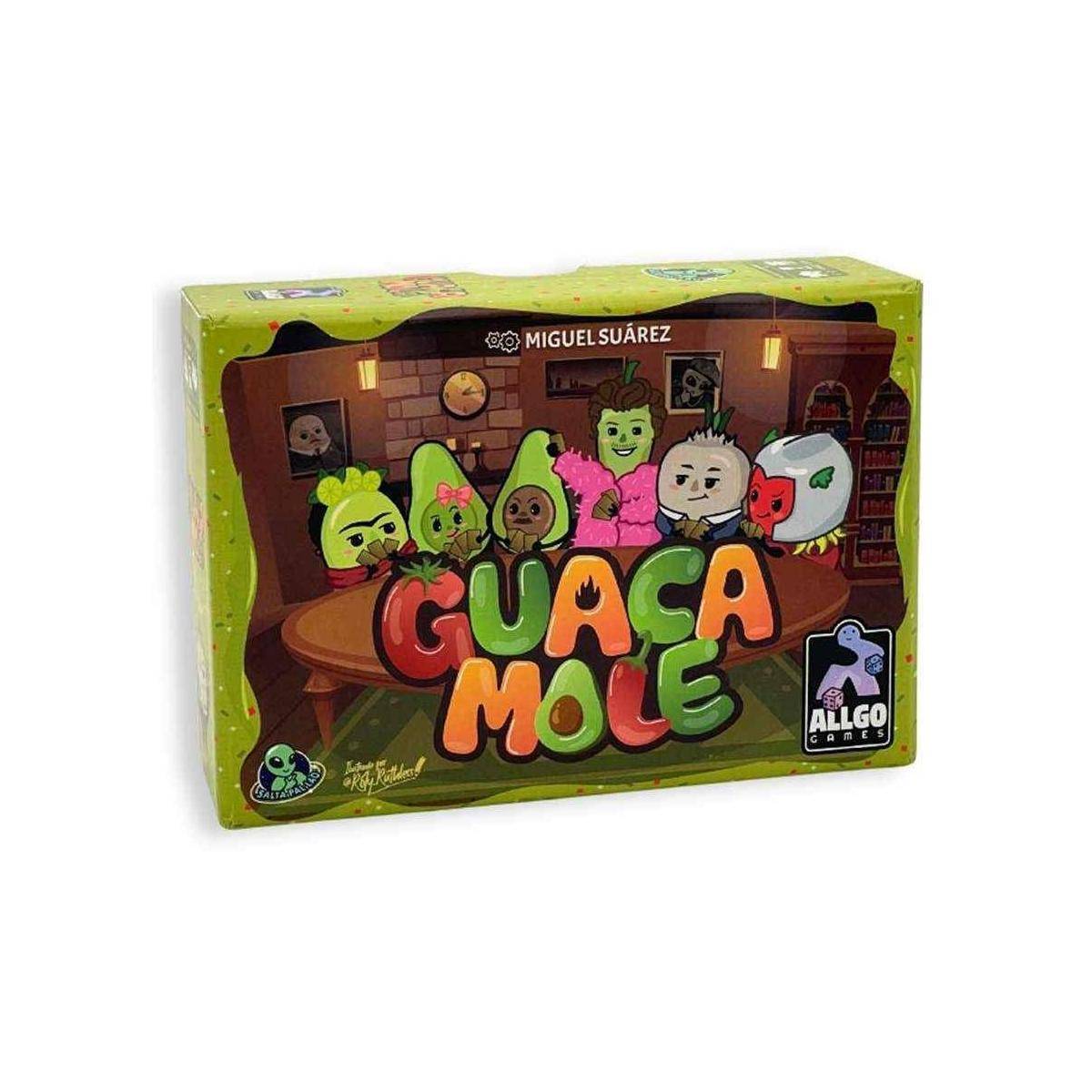Guacamole Brettspielbox mit Cartoon-Avocado-Charakteren rund um den Titel „GUACAMOLE