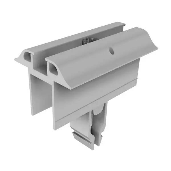 Weiße Metallendach-Klammer oder Montageklammer, dargestellt in einer 3D-Produktvisualisierung auf neutralem Hintergrund.