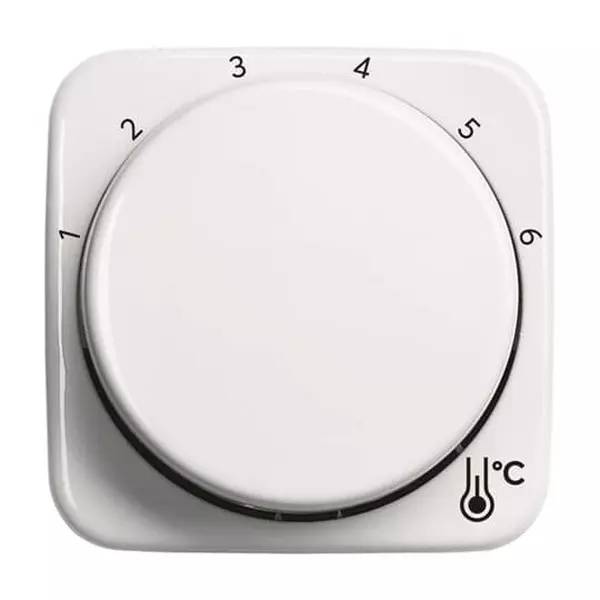 Weißes Thermostat-Drehrad mit Einstellungen von 1 bis 6 und einem Temperatursymbol mit der Bezeichnung °C unten rechts.