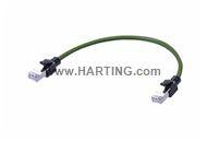 Grünes Kabel mit schwarzen Steckverbindern an beiden Enden, gezeigt auf weißem Hintergrund mit dem Wasserzeichen „www.HARTING.com