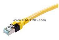 Gelbes Ethernet-Kabel mit RJ45-Stecker mit der Aufschrift „www.HARTING.com