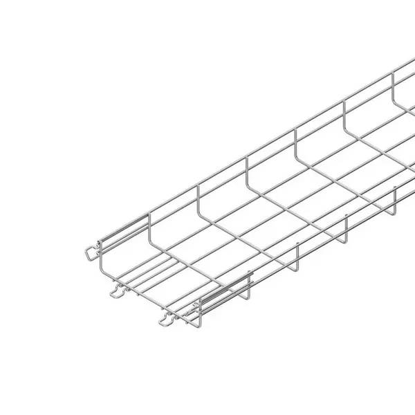 Ein Metallkabel-Tablett aus Draht mit rahmenartiger Leiterstruktur und Seitenschienen, gezeigt auf weißem Hintergrund.