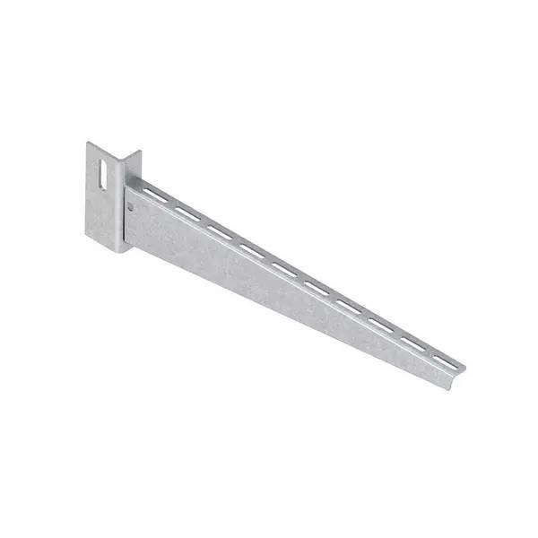Metallwandmontageklammer mit langem Schlitzarm und aufrechter Grundplatte zur Unterstützung von Regalen oder Befestigungselementen.