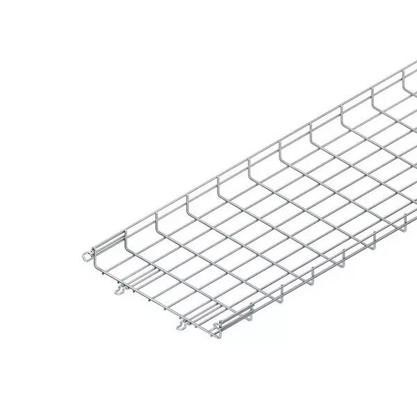 Leeres Silberdrahtkabelgitter-Segment auf weißem Hintergrund, in Perspektive dargestellt.