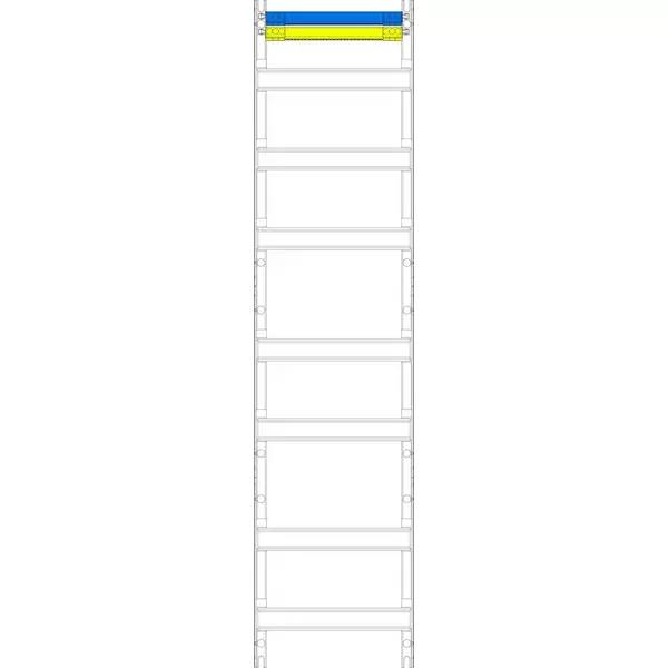 Ein hohes, schmales Leitern- oder Gerüstdiagramm mit einem kleinen blau-gelb hervorgehobenen Bereich oben, gezeigt auf weißem Hintergrund.