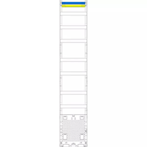 Hohes, schmales technisches Schaltschema einer Leiter oder vertikalen Strukturanordnung mit segmentierten Abschnitten und einer gepunkteten Basisplattform am unteren Ende.