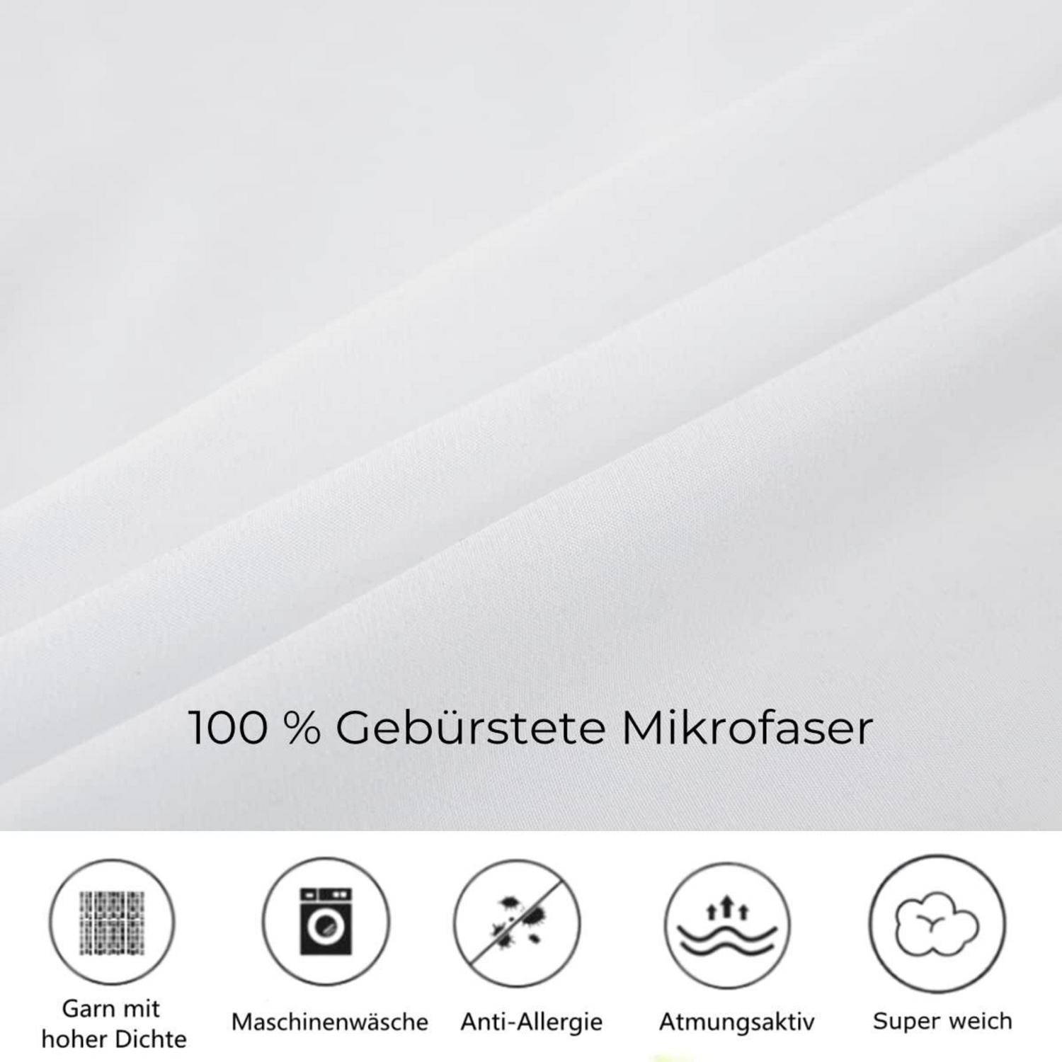 Weißer Stoffhintergrund mit Text „100 % Gebürstete Mikrofaser