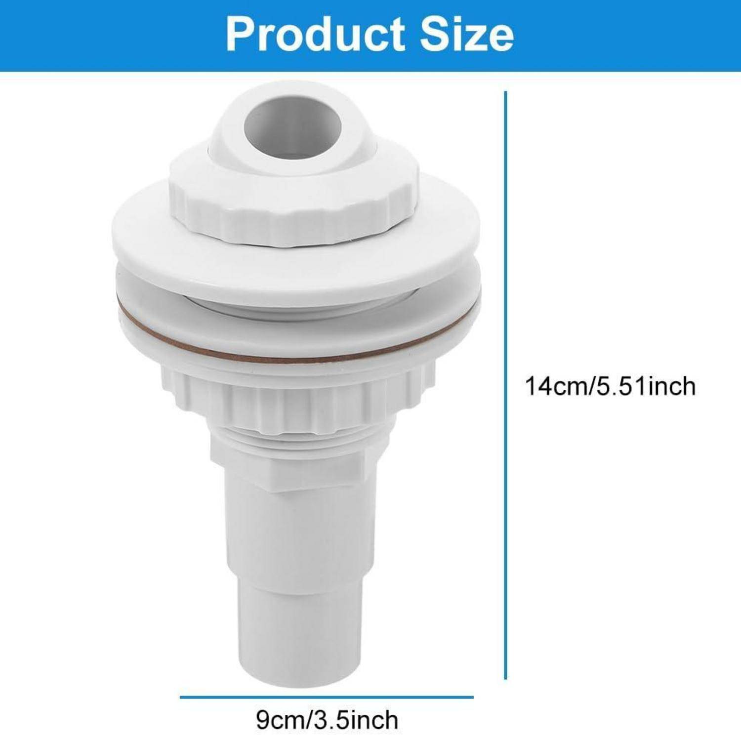 Produktgrößendiagramm einer weißen Sanitärarmatur, das eine Höhe von 14 cm (5,51 Zoll) und eine Breite von 9 cm (3,5 Zoll) zeigt.