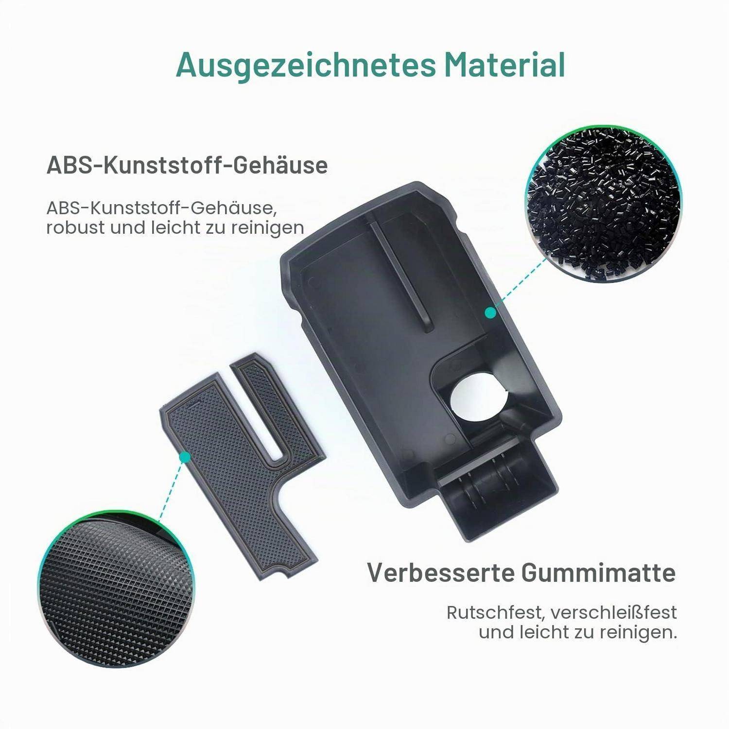 ABS-Kunststoffgehäuse und verbesserte Gummimatte für ein Gerät, die langlebige, leicht zu reinigende, rutschfeste Materialien hervorheben.