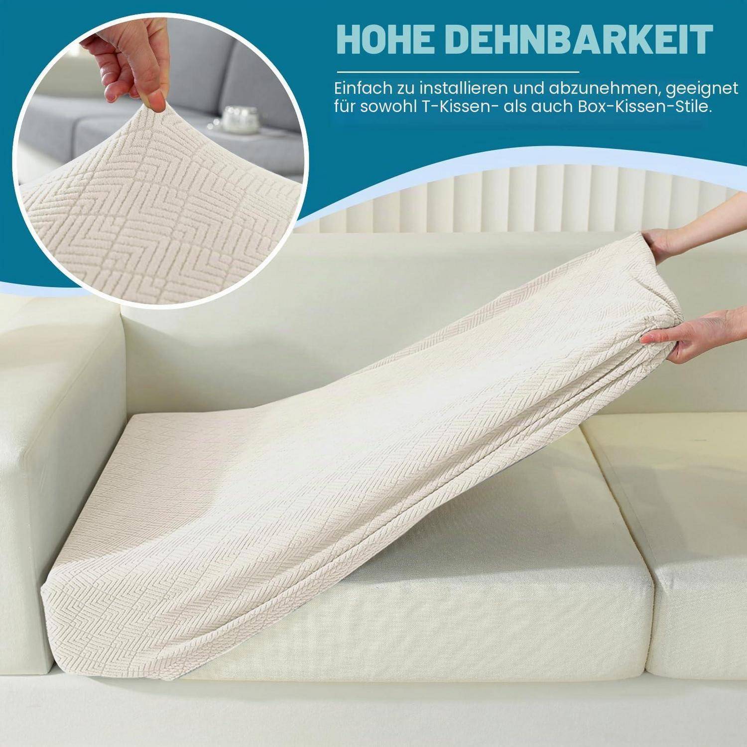 YSTELLAA Stretch Sofakissenbezug 1 Sitzer CremeWeiß Rhombus-Design rutschfest