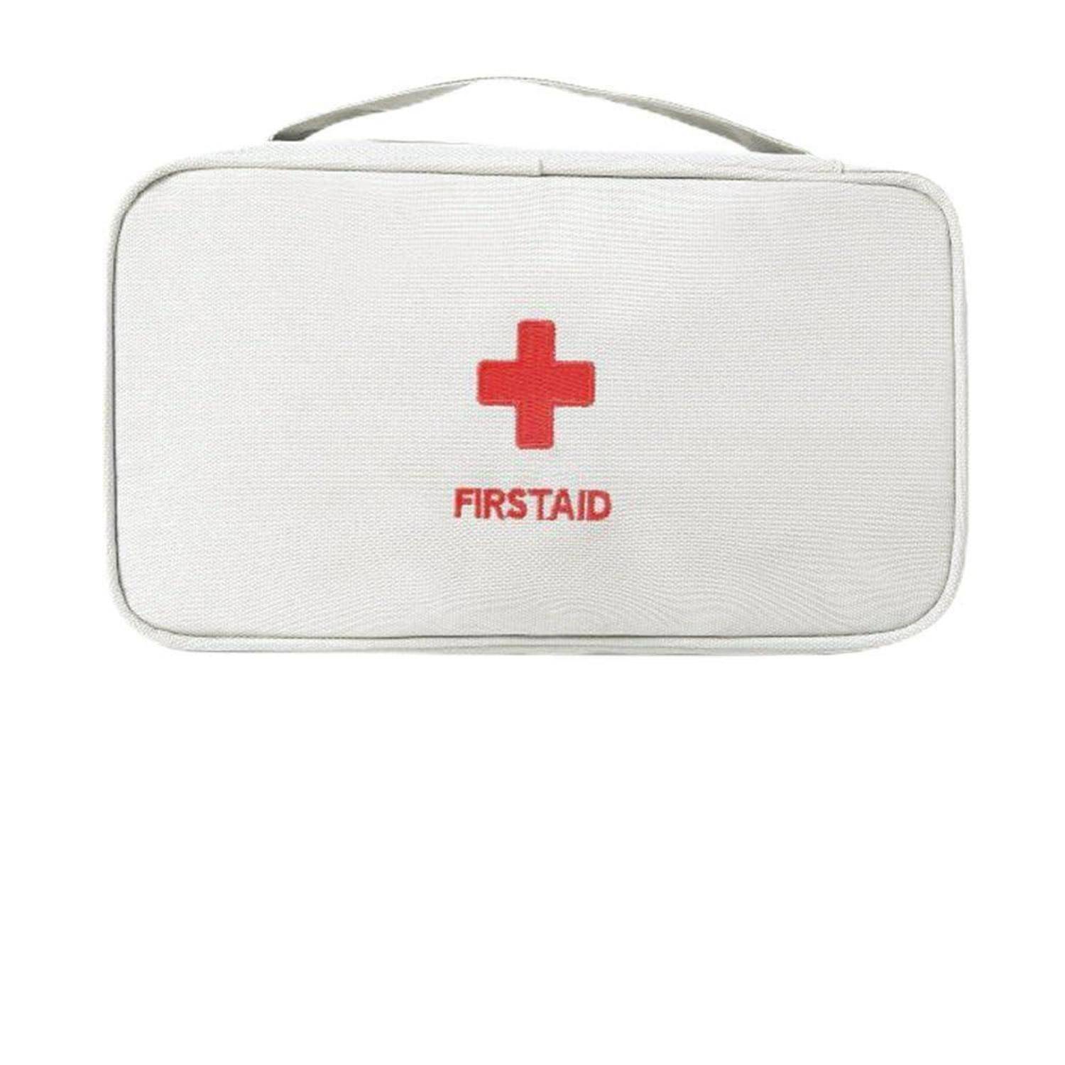 Weiße Erste-Hilfe-Tasche mit rotem Kreuz und dem Wort „FIRSTAID