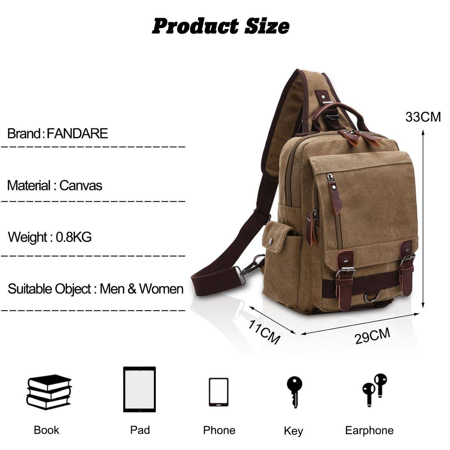 Brusttasche Sling Bag Canvas Retro Khaki