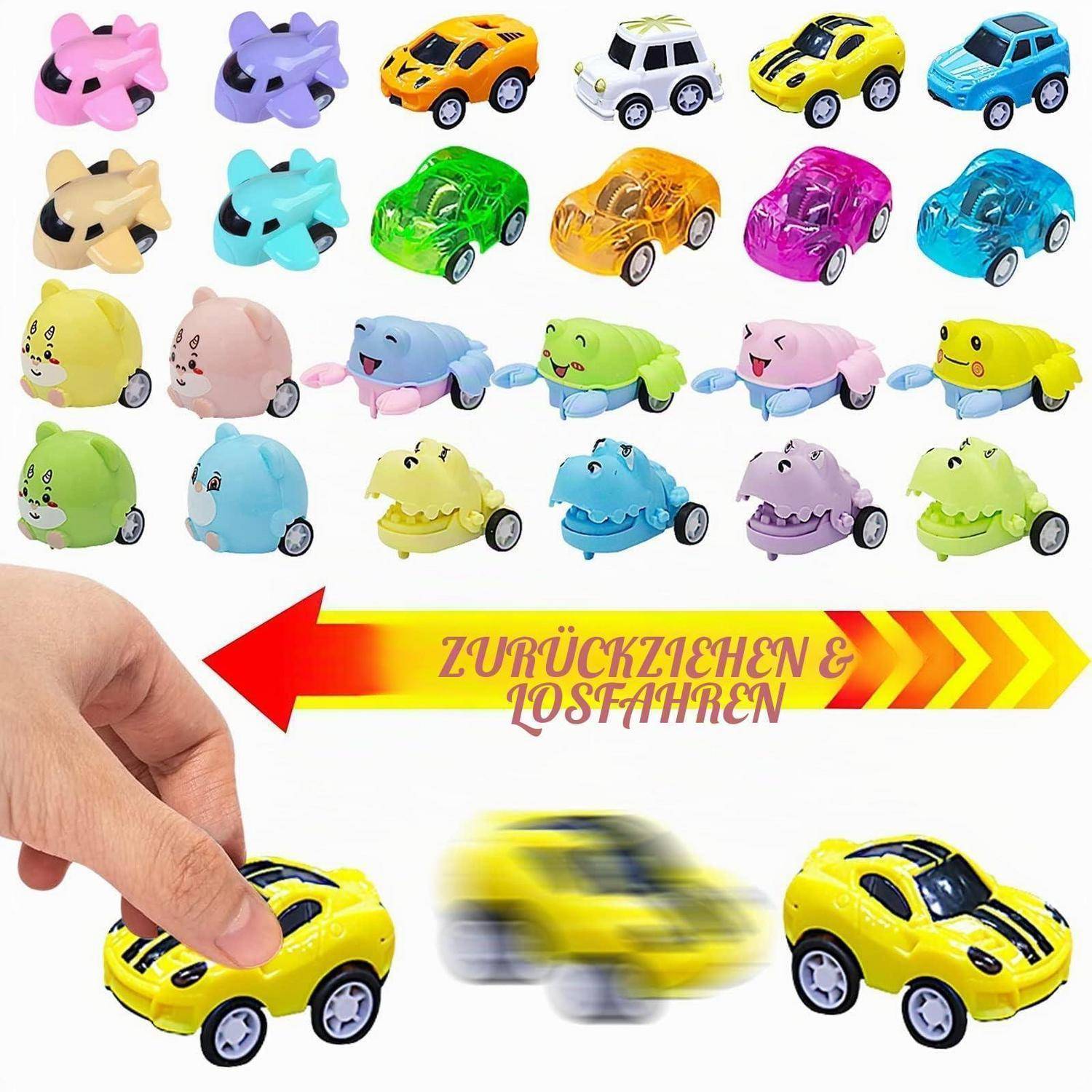 Adventskalender 2026 Spielzeugauto Set mit 24 Fahrzeugen und Spielmatte