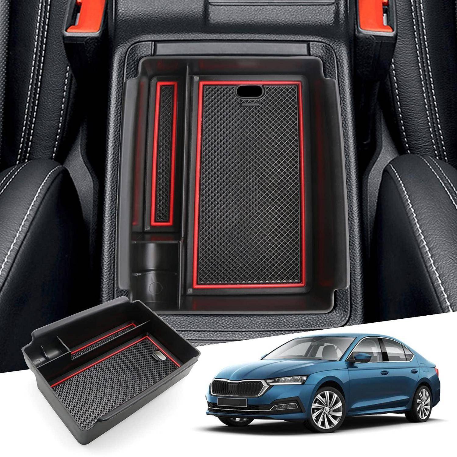 Mittelkonsolen Organizer für Skoda Octavia 4 Kombi RS 2020-2027 Rot
