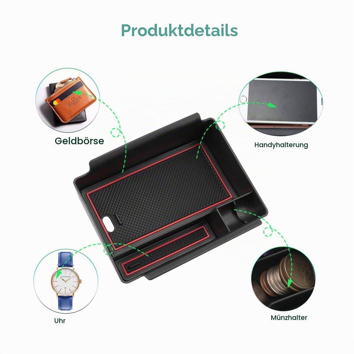Mittelkonsolen Organizer für Skoda Octavia 4 Kombi RS 2020-2027 Rot