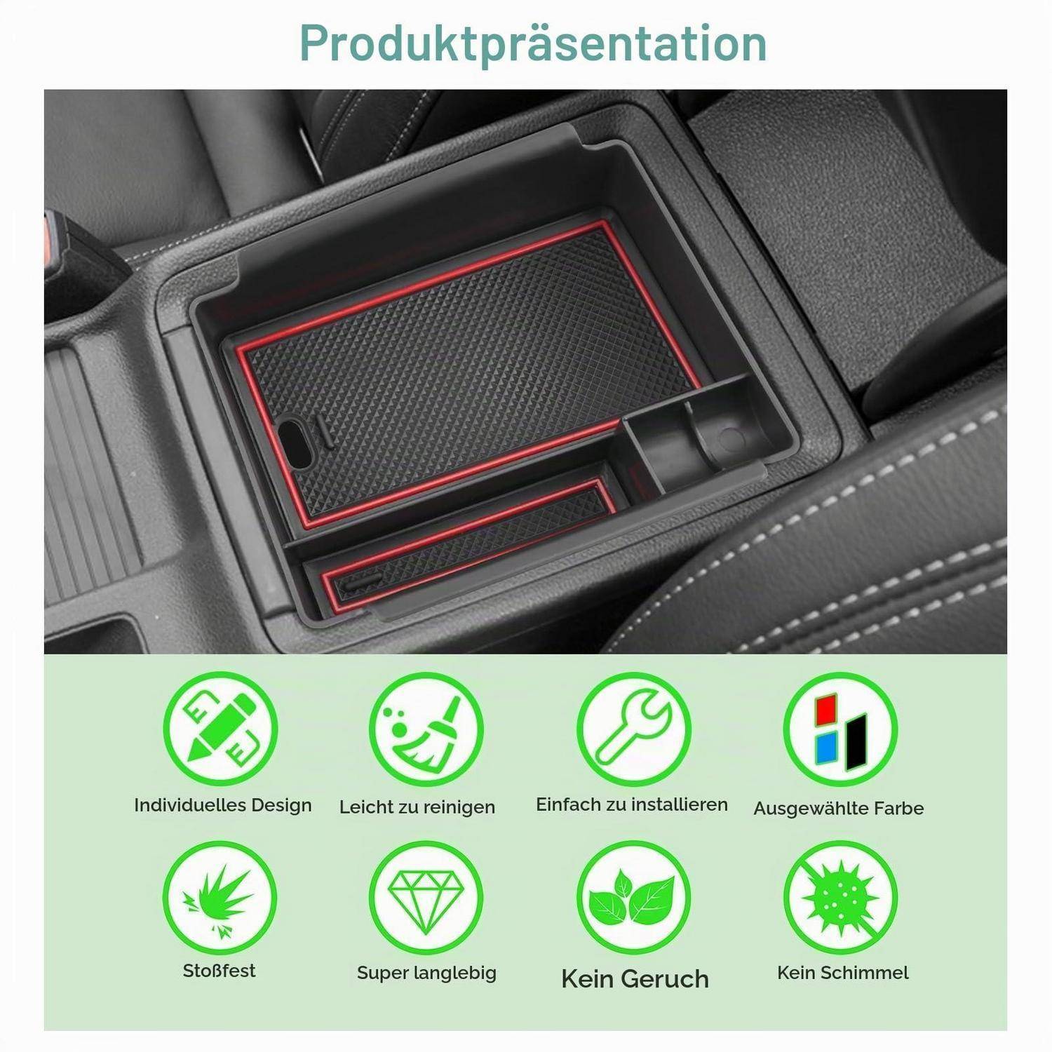 Mittelkonsolen Organizer für Skoda Octavia 4 Kombi RS 2020-2027 Rot