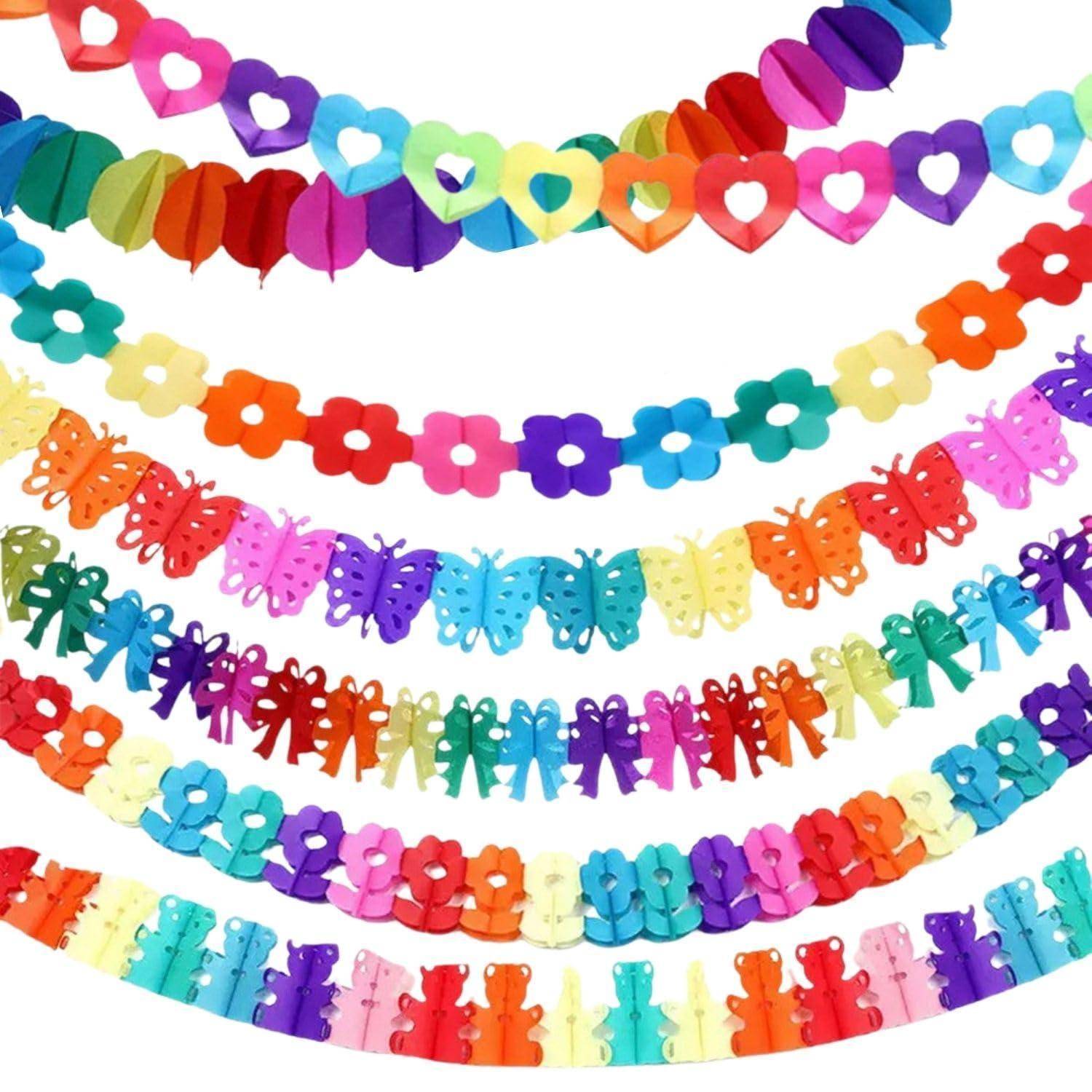 7er Set Papiergirlande 3m wiederverwendbar bunt für Party Deko
