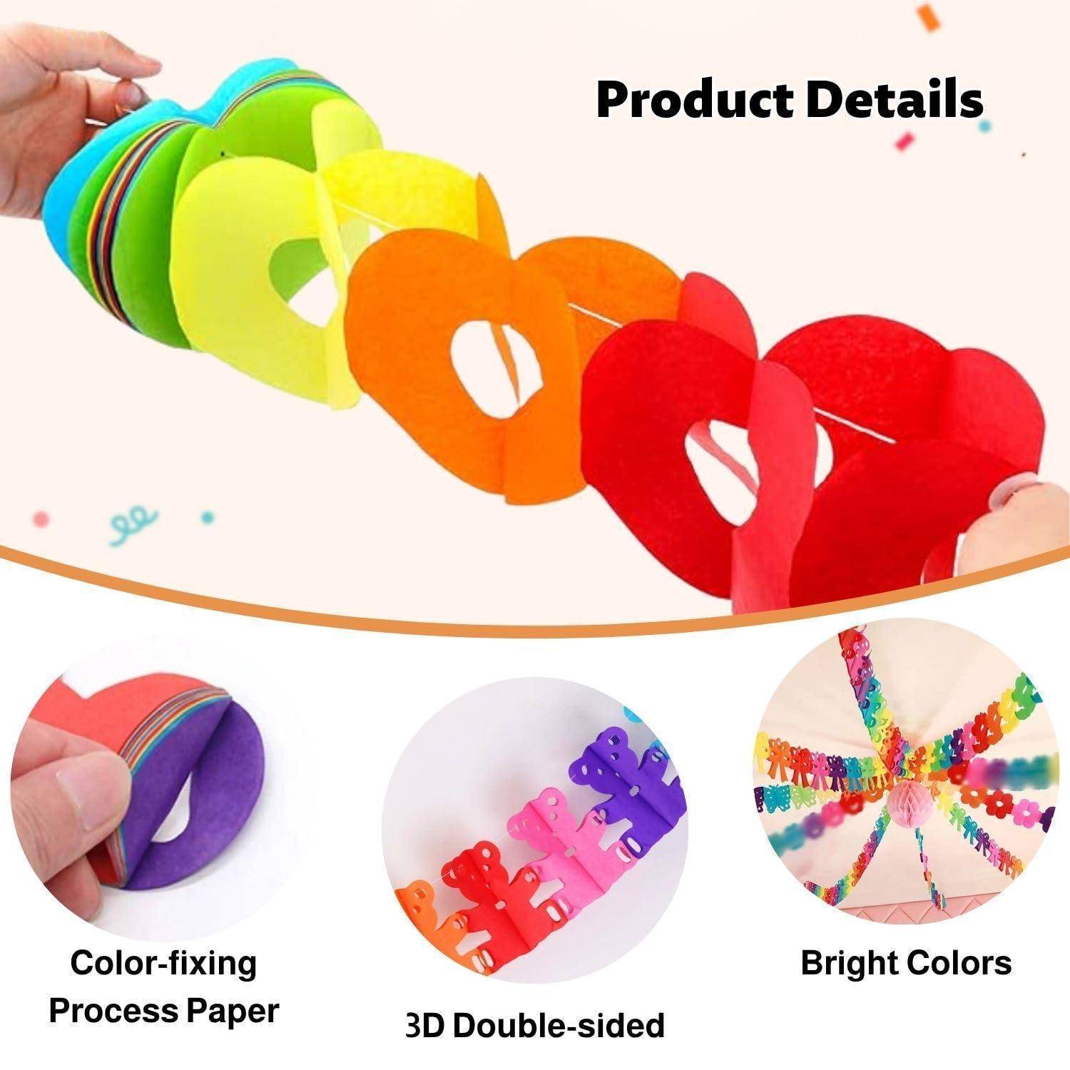 7er Set Papiergirlande 3m wiederverwendbar bunt für Party Deko