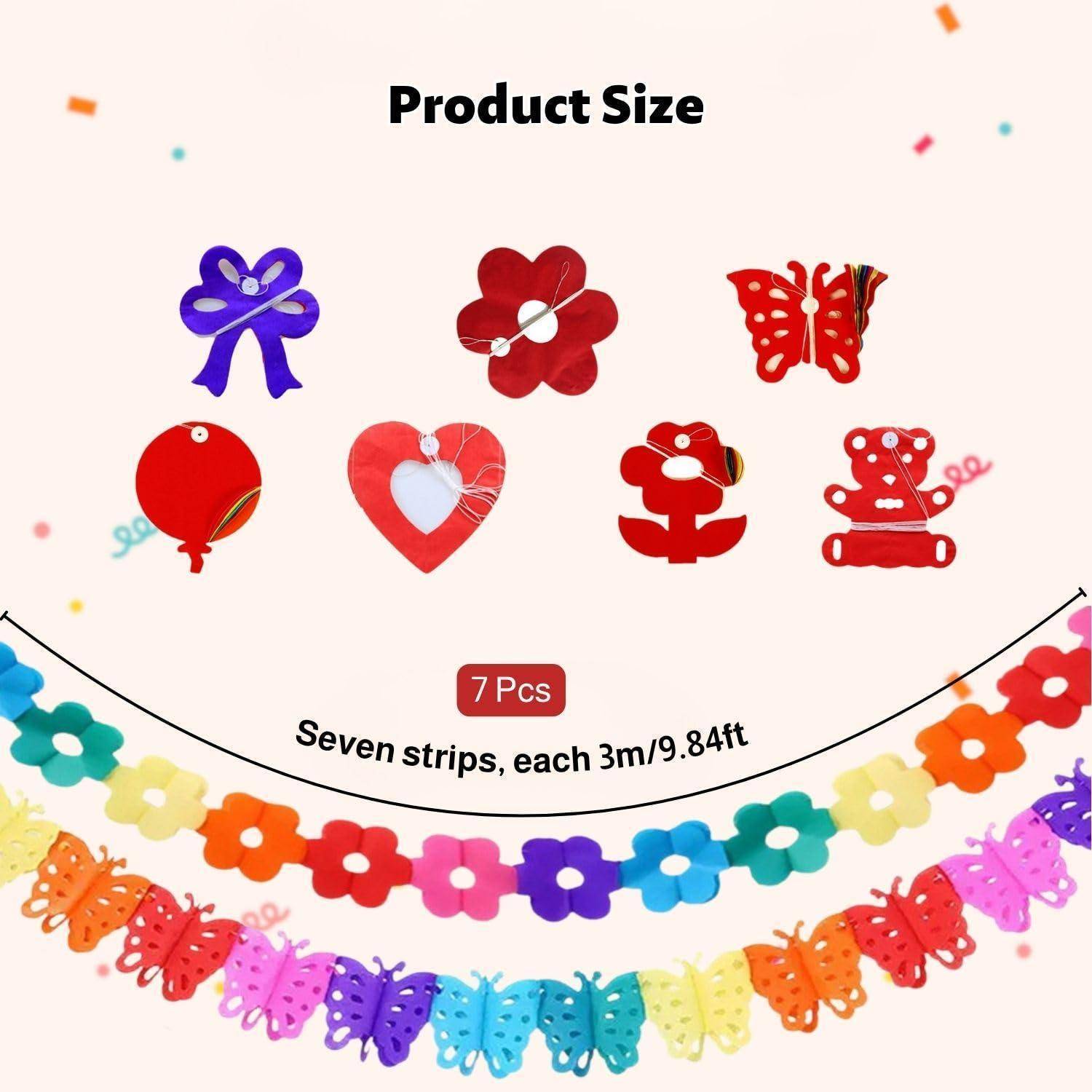 7er Set Papiergirlande 3m wiederverwendbar bunt für Party Deko
