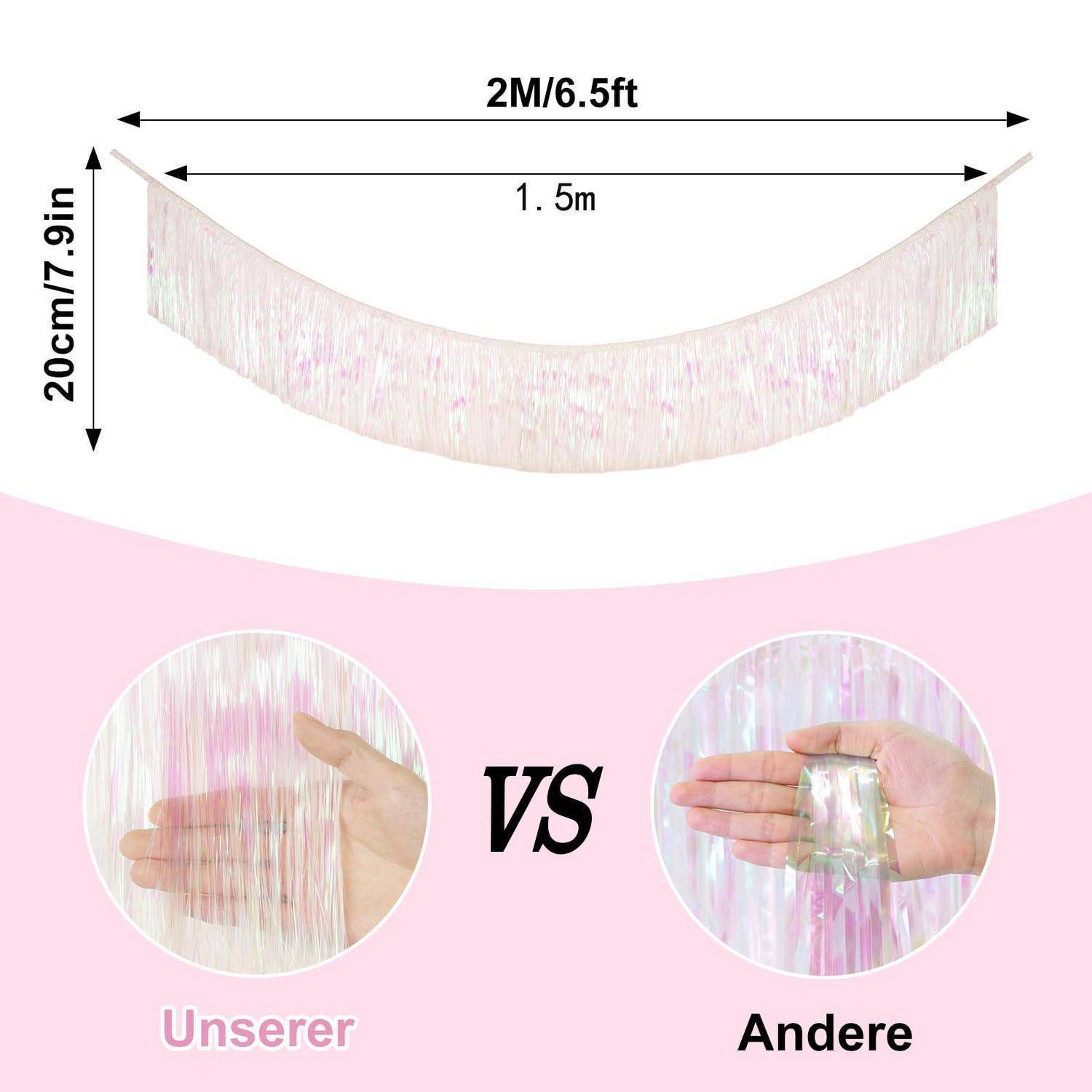 Lametta Fransen Girlande 2m x 20cm Holografisch Weiß