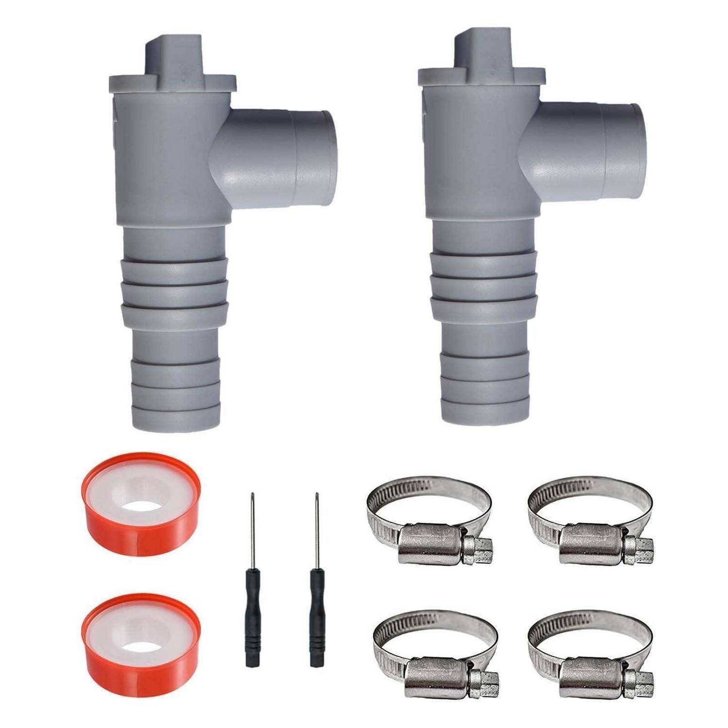 MINZHI 2x Poolschlauch Adapter 32mm mit Absperrhahn und Schlauchschellen