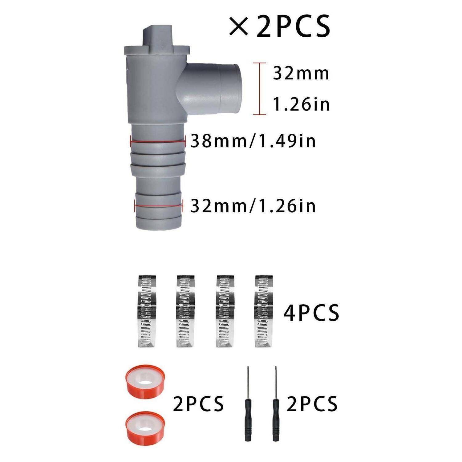 MINZHI 2x Poolschlauch Adapter 32mm mit Absperrhahn und Schlauchschellen