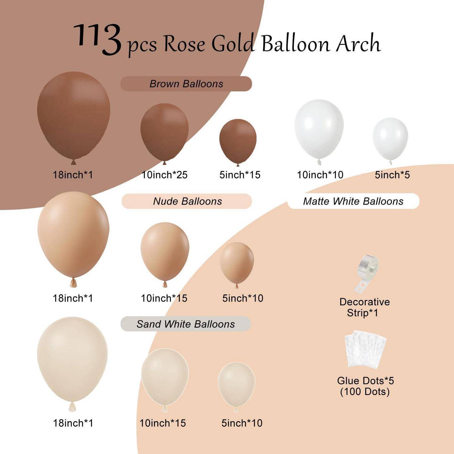 Luftballon Girlande Braun 113tlg. Latex Retro Beige Kaffee Creme