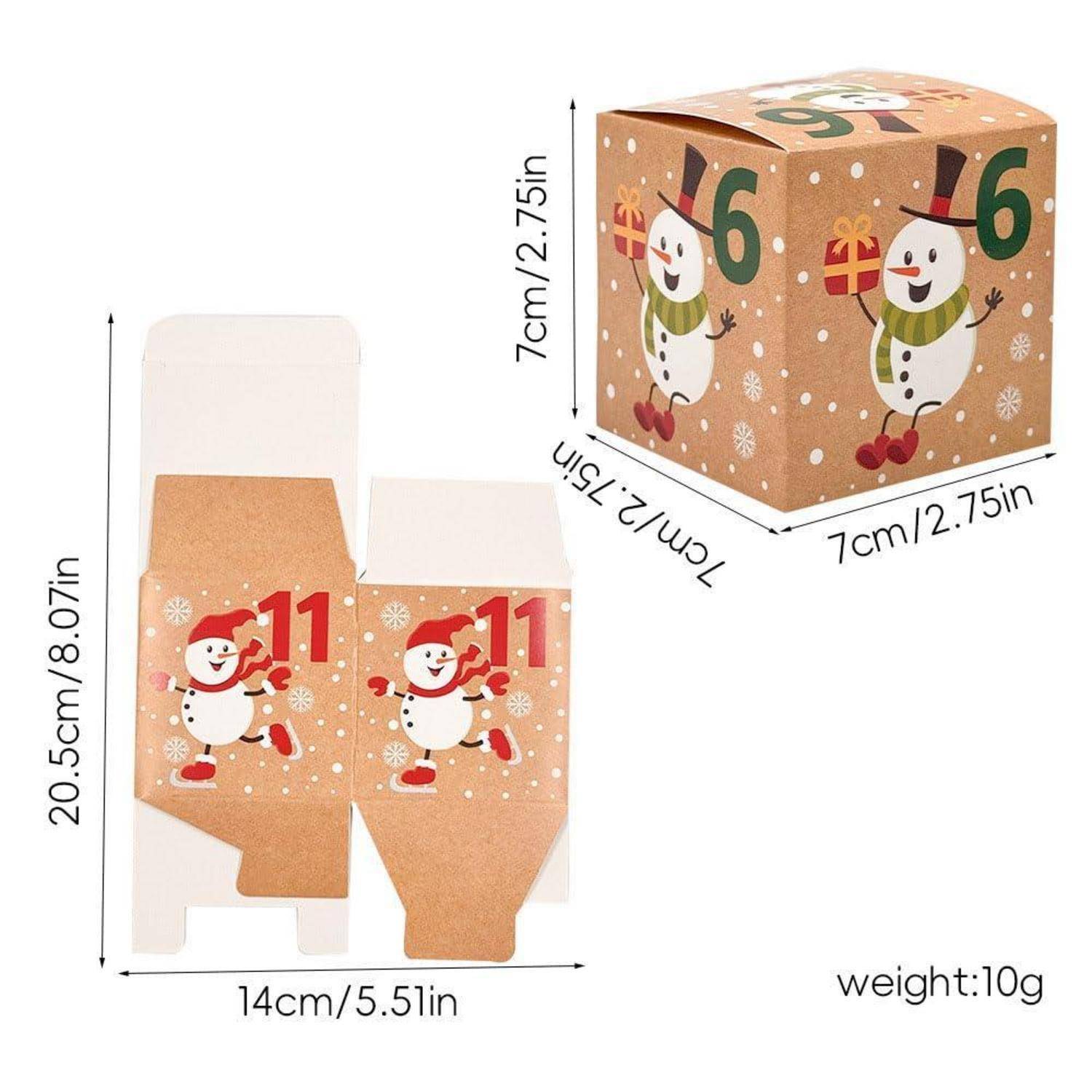 Adventskalender zum Befüllen 24 Schachteln 7x7x7cm Weihnachtsmotive