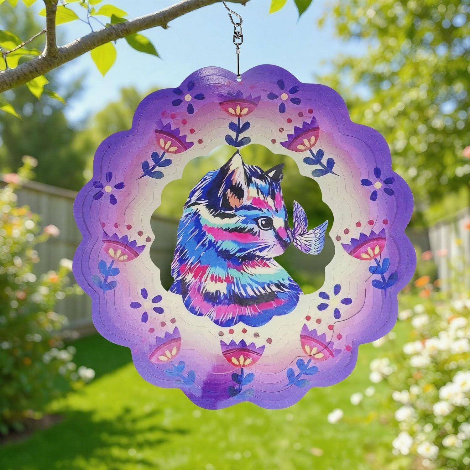 JIANYANA Windspiel Katze 3D Metall 30 cm für Garten und Balkon