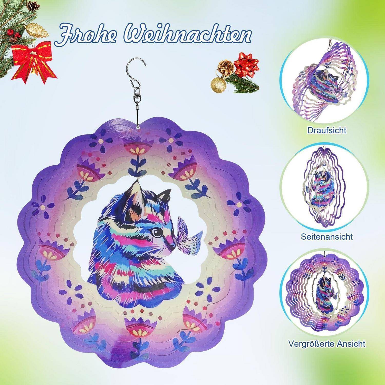 JIANYANA Windspiel Katze 3D Metall 30 cm für Garten und Balkon